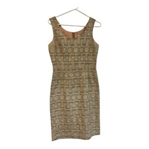 Nicole Studio New York Beige Embroidered Linen Blend Dress – Size 6